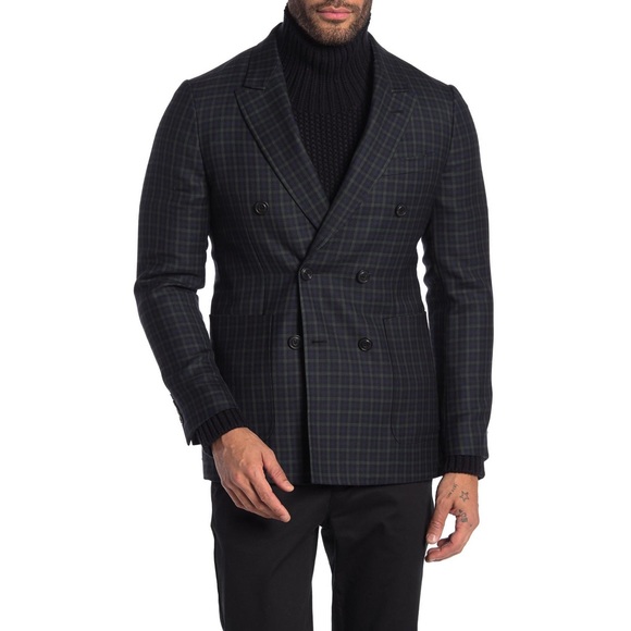 Burberry Other - Burberry Navy Check Peak Lapel Wool Blazer Men 42R